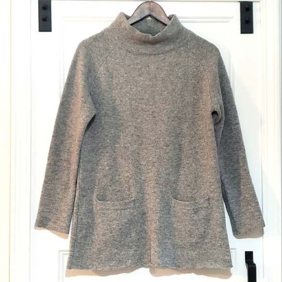 Zara Knit Wool Sweater Womens S Mock Neck Heather Grey Pullover 2 Pocket Top - Picture 1 of 5